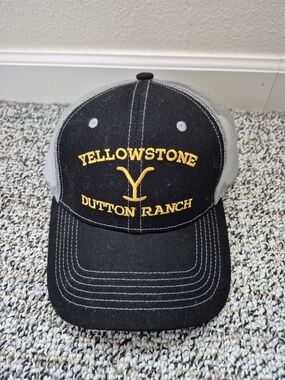 Yellowstone Dutton Ranch Embroidered Trucker Hat - Black & Gray with Yellow Logo